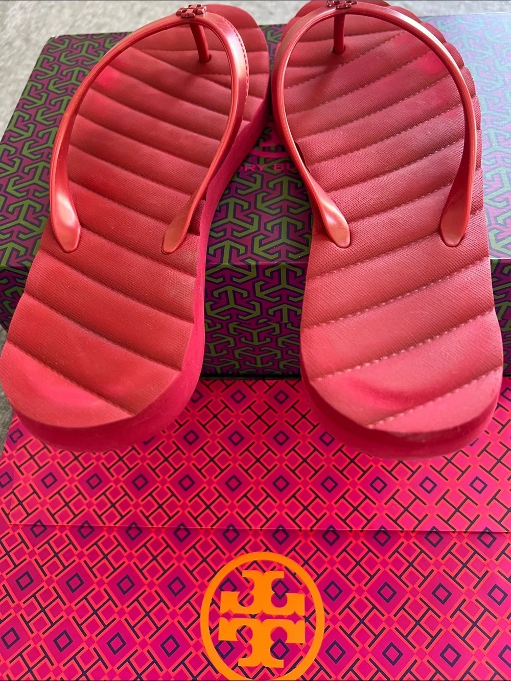 Tory Burch Kira Red Quilted Flip-Flop Sandals